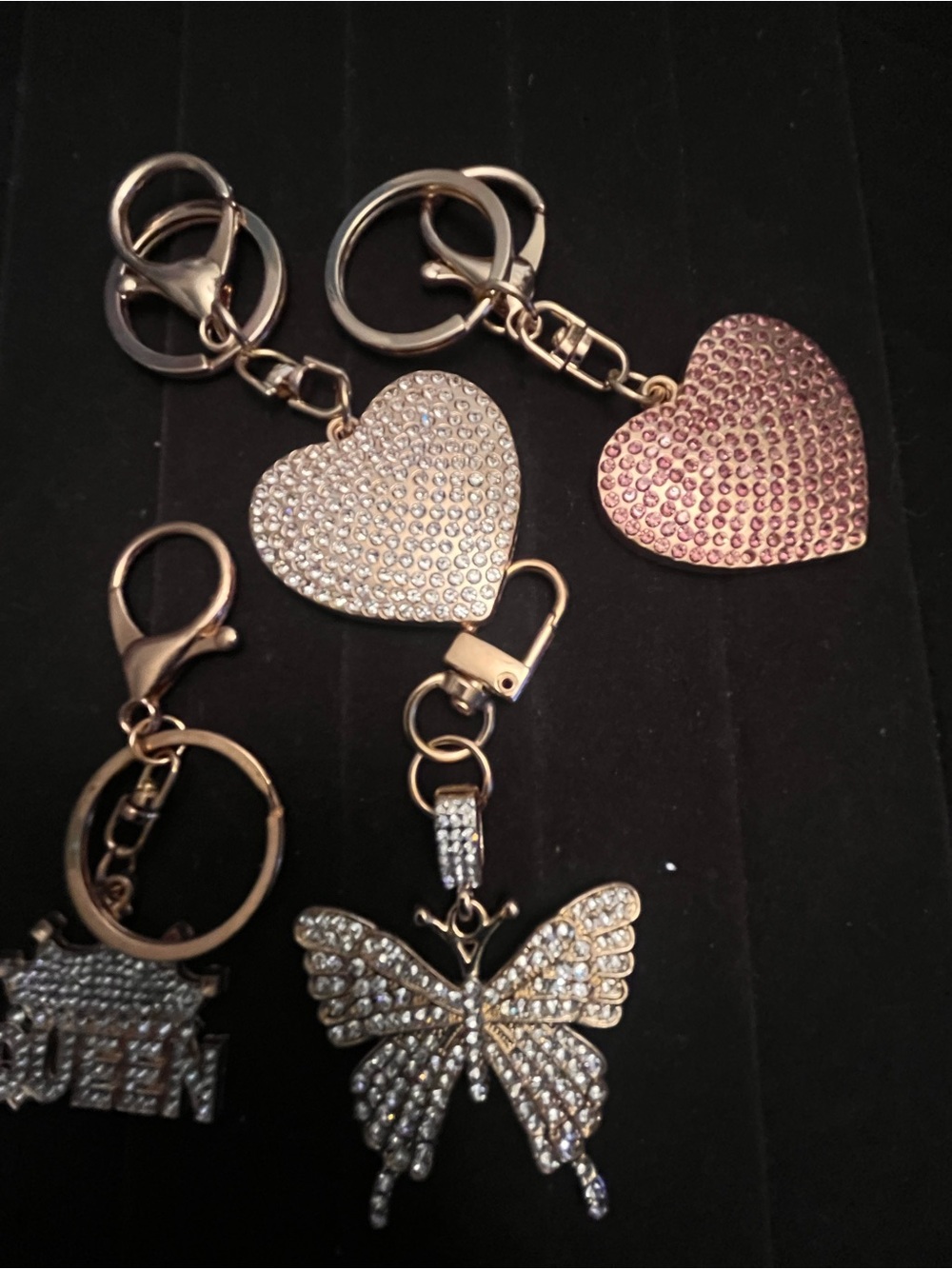 Rhinestone Heart & Butterfly Keychain Set - Pink and Clear